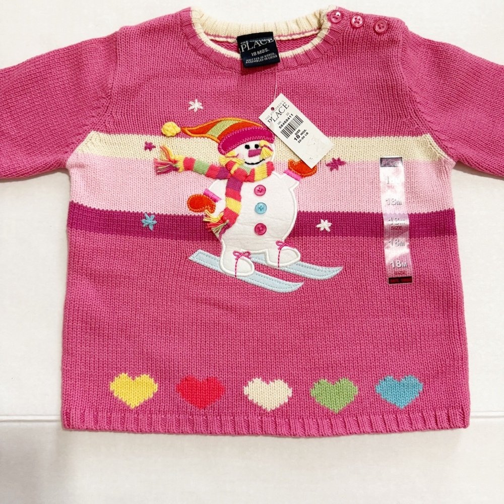 🆕The Children's Place Pink Snowman Sweater Size 18 M